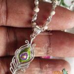 Silver Peacock Feather Locket Mala