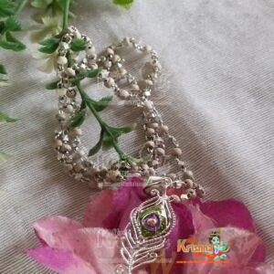 Silver Peacock Feather Locket Mala