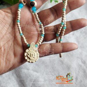Radha Tulsi Locket Mala With Sky Blue Crystal Stone