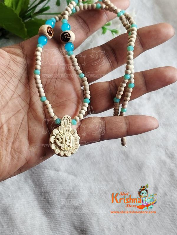 Radha Tulsi Locket Mala With Sky Blue Crystal Stone