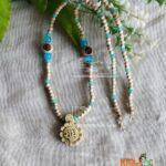 Radha Tulsi Locket Mala With Sky Blue Crystal Stone
