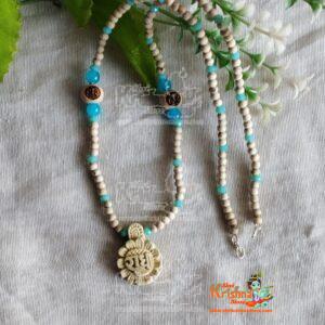 Radha Tulsi Locket Mala With Sky Blue Crystal Stone