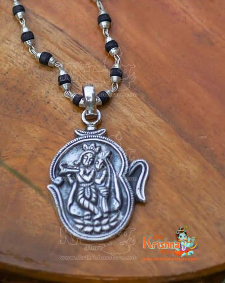 Shri Radha Krishna Silver Pendant Necklace Mala