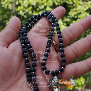 Sterling Silver Hanuman Ji Pendant with Handmade Tulasi Beads Necklace