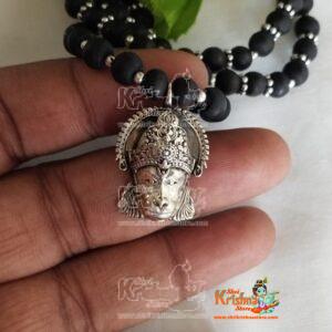 Sterling Silver Hanuman Ji Pendant with Handmade Tulasi Beads Necklace