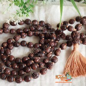 Iskcon 108 + 1 Shyama Tulsi Beads Original Tulsi Japa Mala in Radha Carved Beads - Radhe Radhe Japa Mala