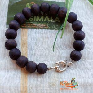 Dark Brown Shyama Tulsi Beads Handmade Bracelet with Silver Lock