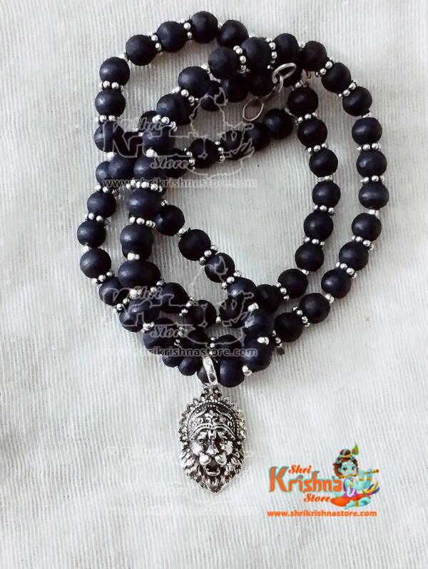 Narsingh Bhagwan Silver Locket With Silver Cap Tulsi Beads Mala