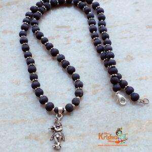 Black Tulsi Beads Krishna Ji Mala with silver cap