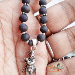 Black Tulsi Beads Krishna Ji Mala with silver cap