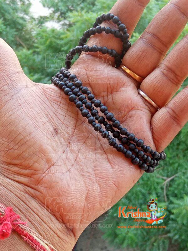 Three Round Tulsi Beads Natural Black Tulsi Kanthi Mala