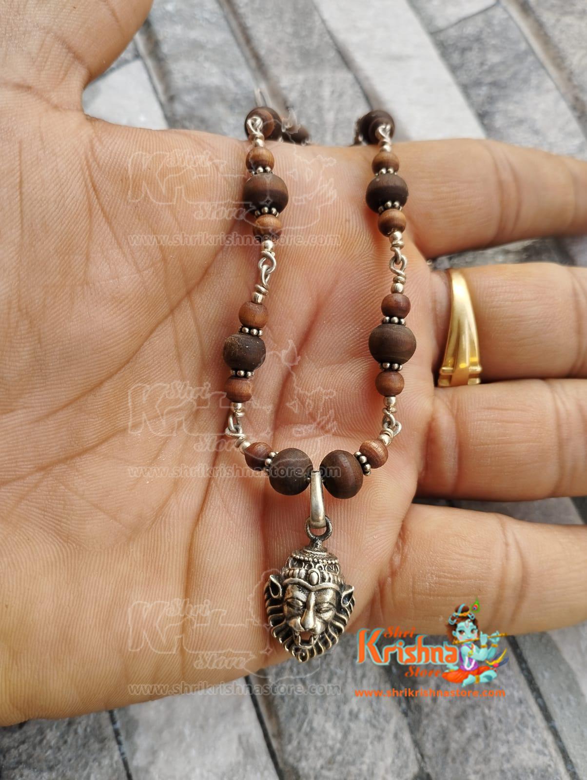 Narsingh Bhagwan Silver Locket With Silver Cap Tulsi Mala