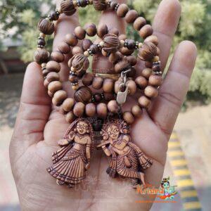 Beautiful Design Radha Sang Krishna Jodi Tulsi Silver Locket Mala