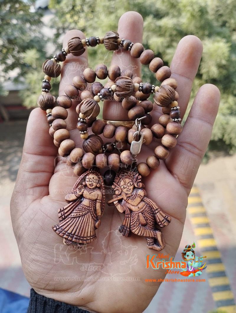 Beautiful Design Radha Sang Krishna Jodi Tulsi Silver Locket Mala