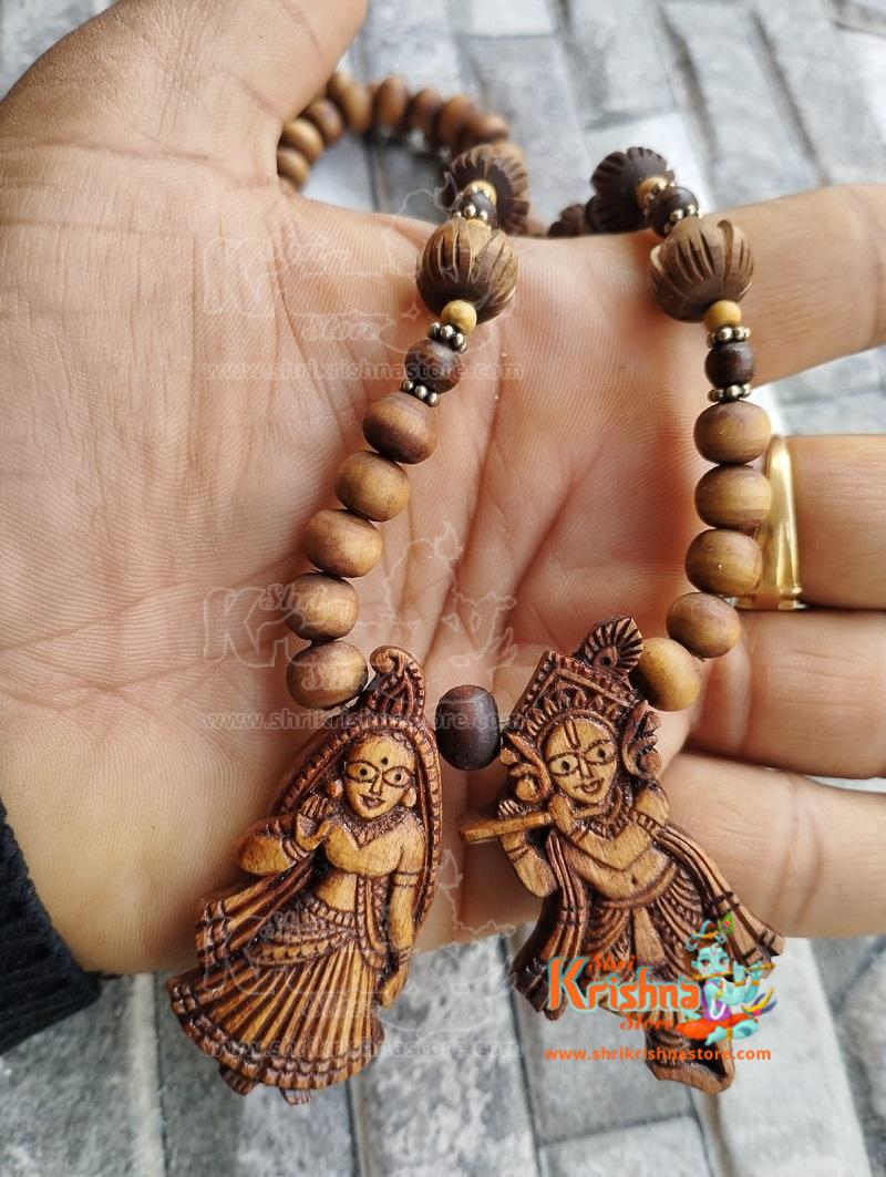 Beautiful Design Radha Sang Krishna Jodi Tulsi Silver Locket Mala