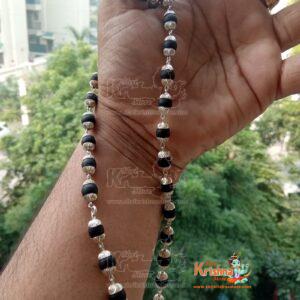 Black Shyama Tulsi Mala In Silver Cap - 54+ 1 Beads - Premium