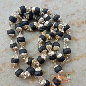 Black Shyama Tulsi Mala In Silver Cap - 54+ 1 Beads - Premium