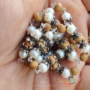 Beautifully Designed Sterling Silver flower capped Tulsi Kanthi Necklace - Premium / Devine