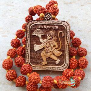 Hanuman Ji Locket With Natural 5 Mukhi Rudraksha Mala notes
