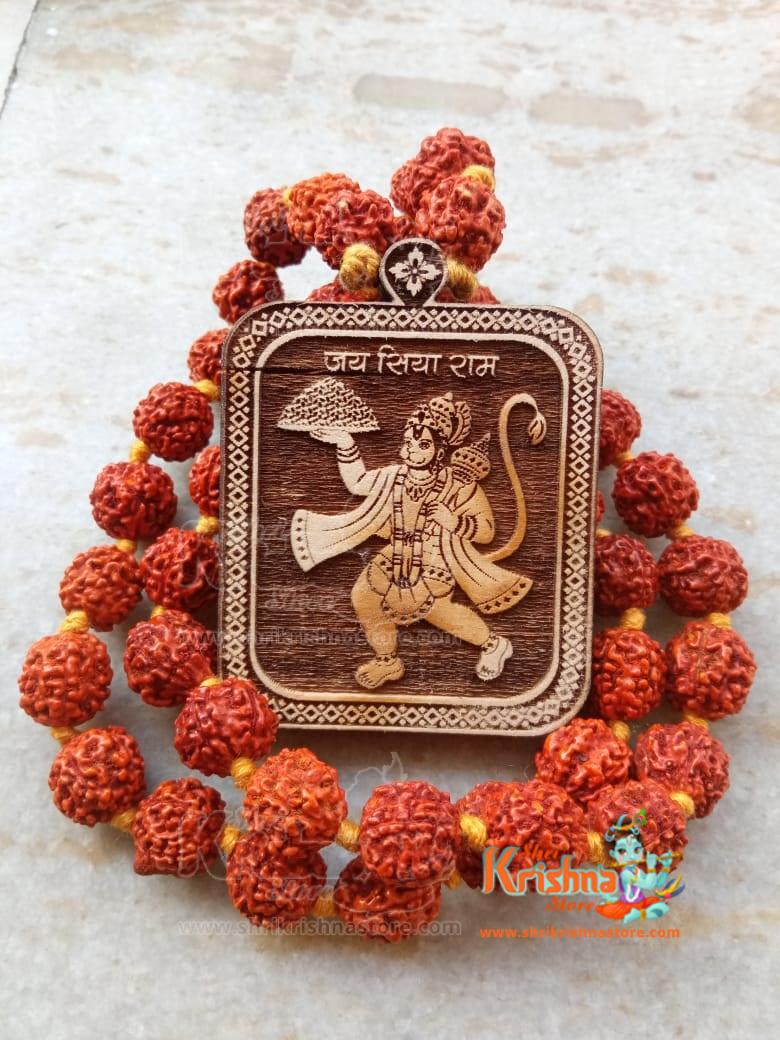 Hanuman Ji Locket With Natural 5 Mukhi Rudraksha Mala notes