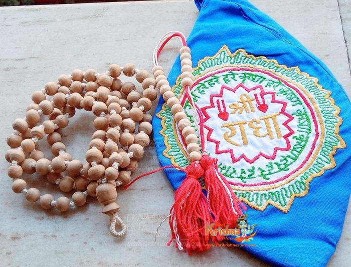 27 Beads Radha Tulsi Mala With Radha Embroidery Bag & Sakshi Mala