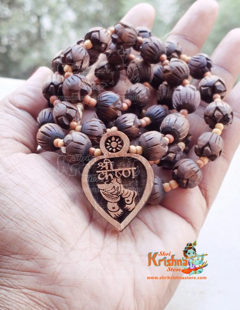 Shri Krishna Charan Locket With Lotus Tulsi Beads Mala
