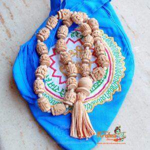 27 Beads Radha Carved Tulsi Japa Mala With Shri Radha Embroidery Japa Bead Bag& Sakshi Mala Counter (Set Of 1)
