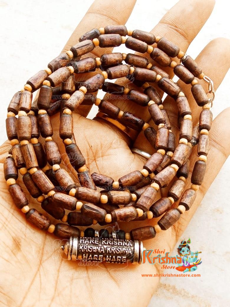 Three Round Tulsi Kanthi Mala With Hare Krishna Maha Mantra Pendant