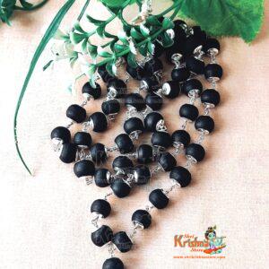 54+1 Black Tulsi 8mm Beads Mala In Silver Caps - Premium