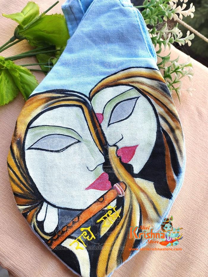 Beautifully Hand Painted Radhey Krishna Flute Japa Beads Bag