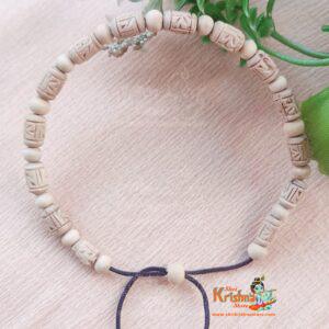 Shri Radha Carved Original Tulsi Beads Bracelet with Adjustable Thread