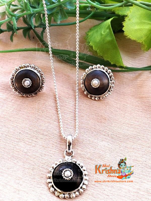 Silver Chain Tulsi Pendant with Tulsi Earrings Set