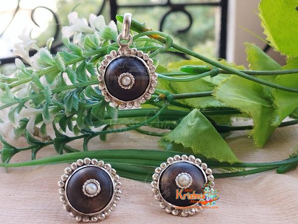 Silver Chain Tulsi Pendant with Tulsi Earrings Set