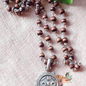 Silver Flower Capped Tulsi Beads with Jagannath Pendant - Classic Necklace