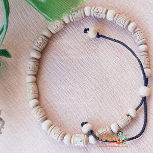Shri Radha Carved Original Tulsi Beads Bracelet with Adjustable Thread