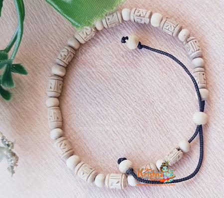 Shri Radha Carved Original Tulsi Beads Bracelet with Adjustable Thread