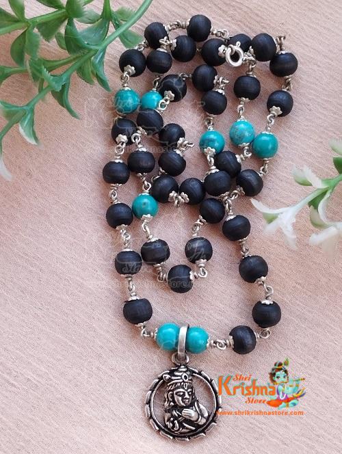 Krishna Bliss Silver Pendant Tulasi And Pearl Necklace