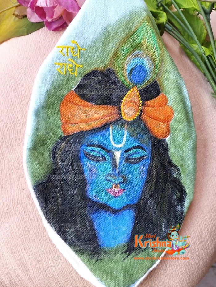Beautifully Hand Painted Krishna Japa Beads Bag