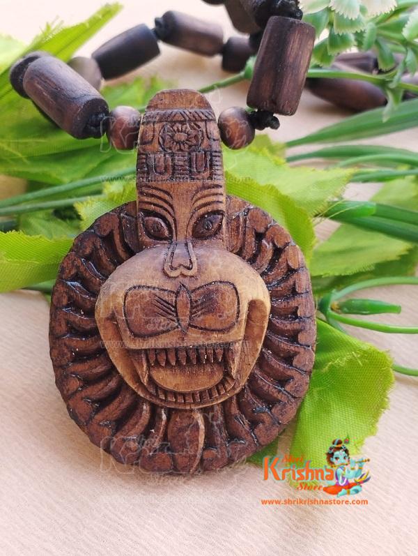 Shri Nrsimhadeva Mahadev Handmade Original Tulsi Beads Big Locket Kanthi Mala 2.5X2.5 Inches Locket Size