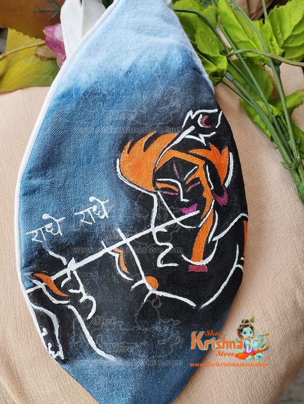 Beautifully Hand Painted Radhey Radhey Krishna Flute Japa Beads Bag