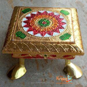 Multicolor Chowki for kanha ji /Laddu Gopal/Thakurji(4x4) Wooden Pooja Chowki