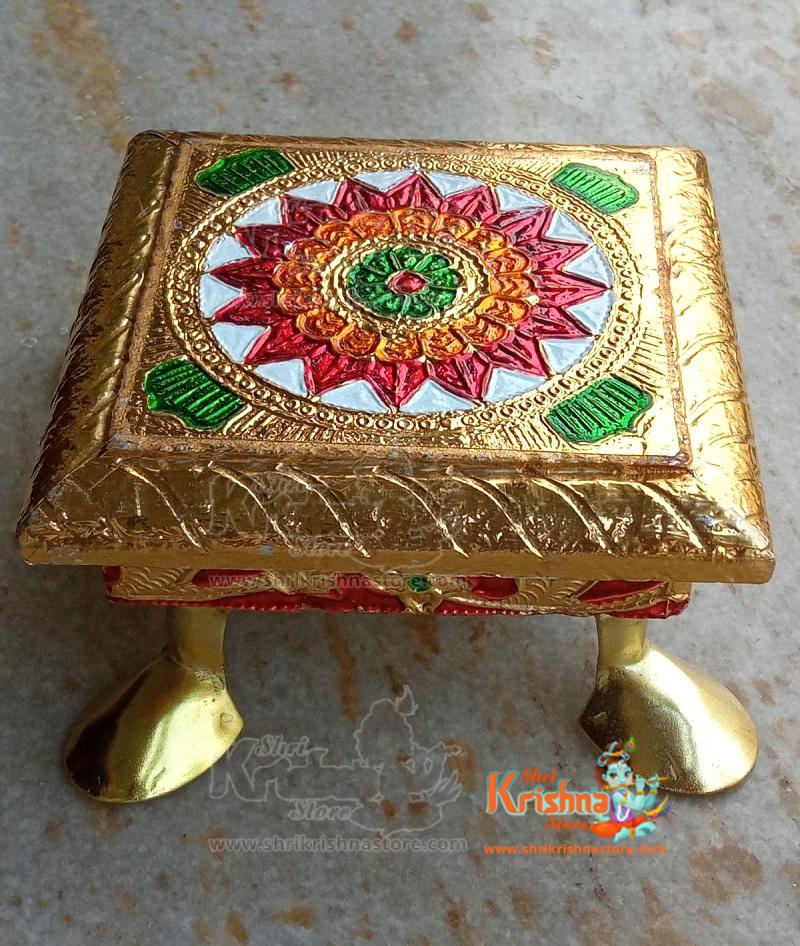 Multicolor Chowki for kanha ji /Laddu Gopal/Thakurji(4x4) Wooden Pooja Chowki