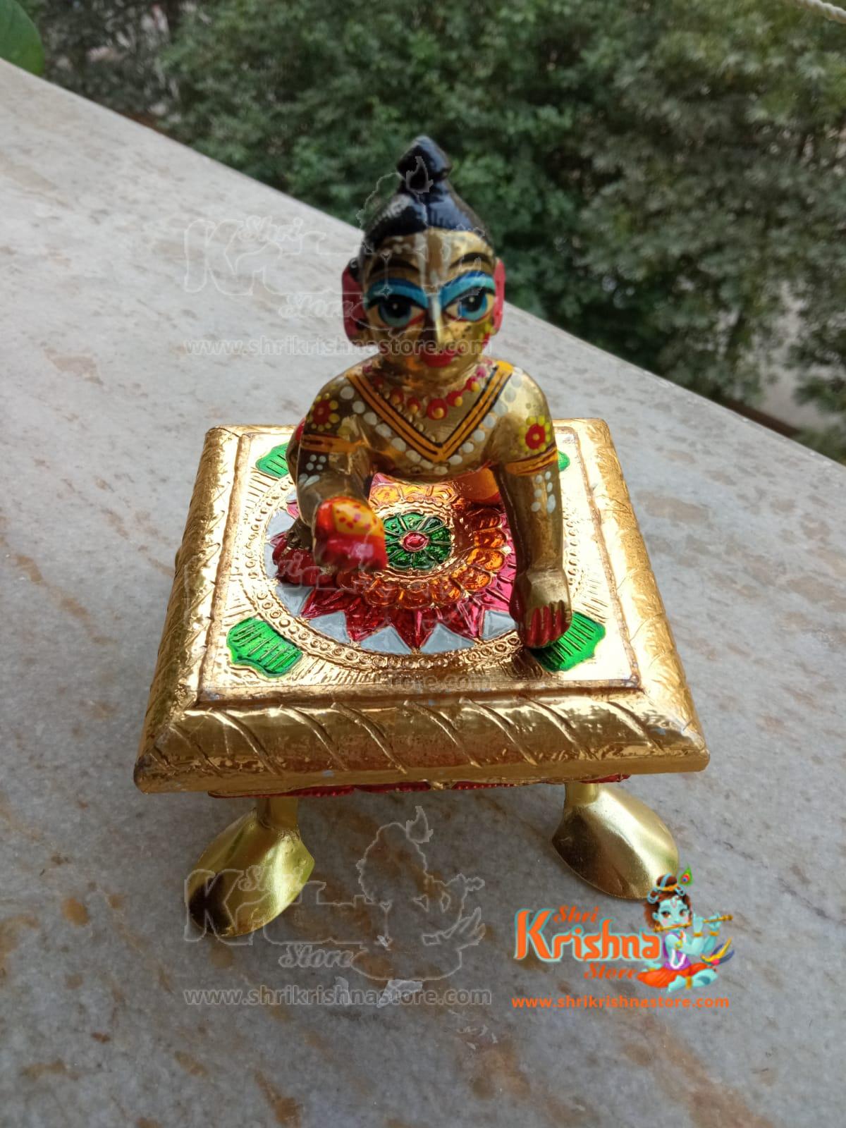 Multicolor Chowki for kanha ji /Laddu Gopal/Thakurji(4x4) Wooden Pooja Chowki