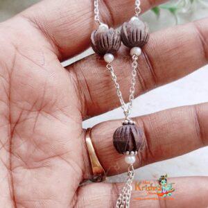 Lotus Tulsi Beads and Real Pearl With Silver Chain Mala - Premium