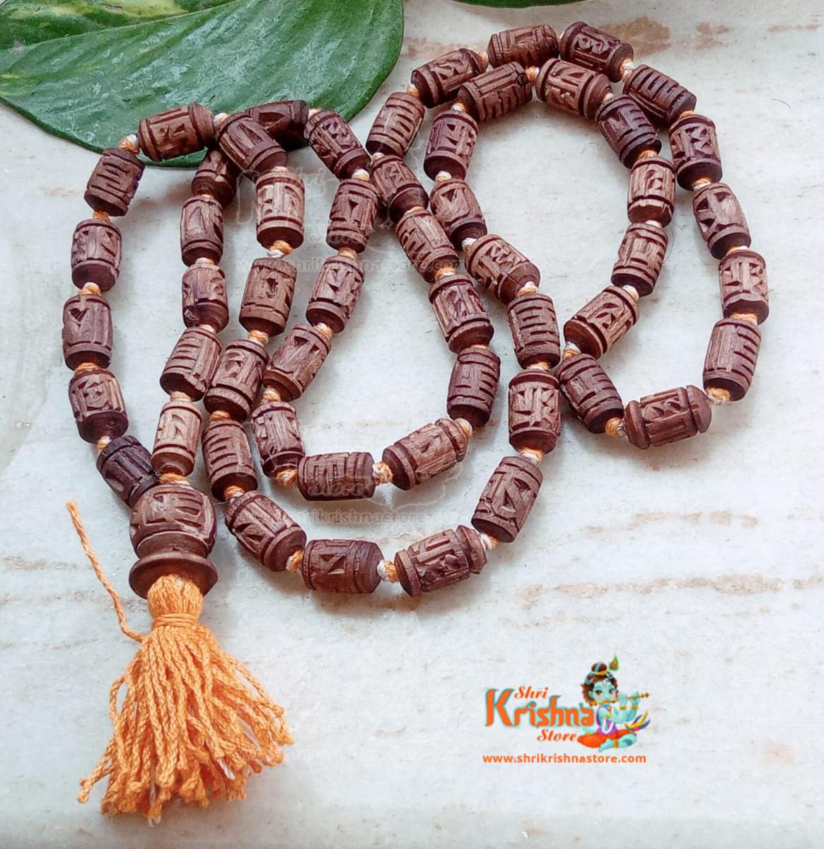 Radha With Krishna Hand Carved Tulsi Beads 54 + 1 Japa Mala and Necklace
