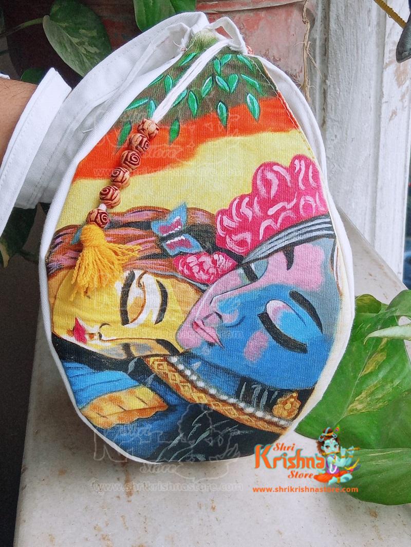 Shri Radha Krishna Lover Hand Painted Bead Bag