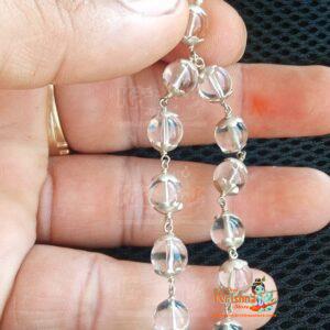 Lab Certified Sphatik Mala in Silver With Big flower Caps - Premium