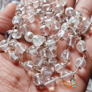 Lab Certified Sphatik Mala in Silver With Big flower Caps - Premium