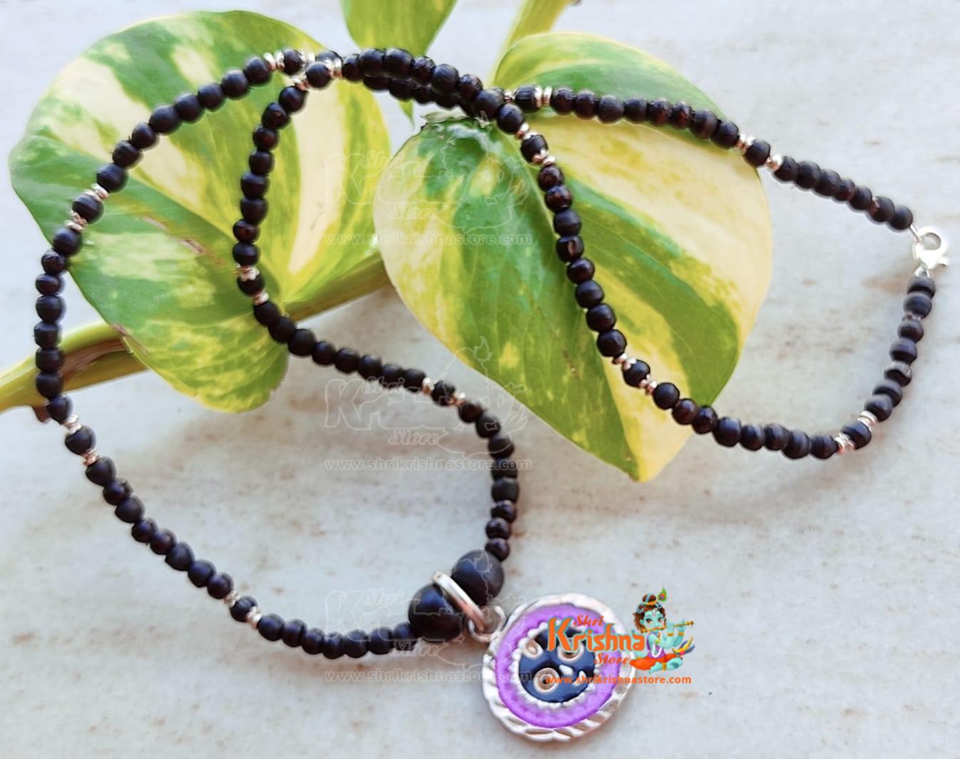 Tulsi Bead Silver Mala/ Necklace with Pure Silver Jagannath Pendant.