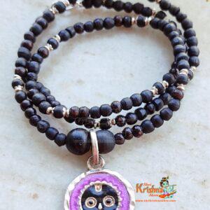 Tulsi Bead Silver Mala/ Necklace with Pure Silver Jagannath Pendant.
